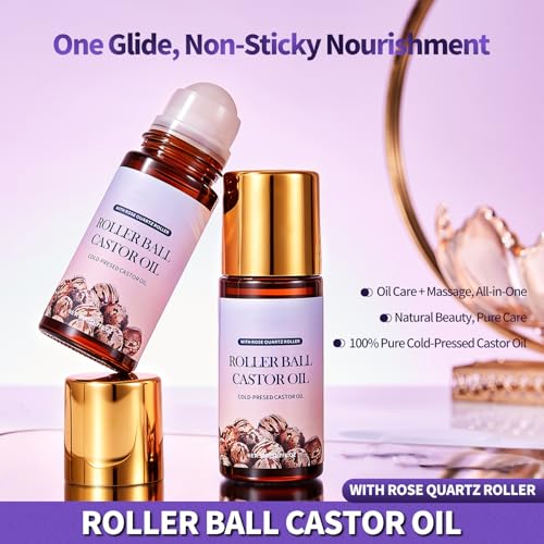 NIZENTA 1.7 Fl Oz Rose Quartz Castor Oil Roll-On for Face & Body - Moisturizing & Nourishing