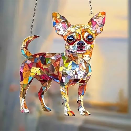Chihuahua Dog Hanging Ornament - 2D Acrylic Suncatcher for Windows