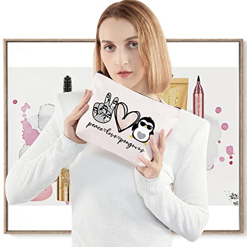 LEVLO Peace Love Penguins Makeup Bag - Funny Animal Lover Cosmetic Pouch