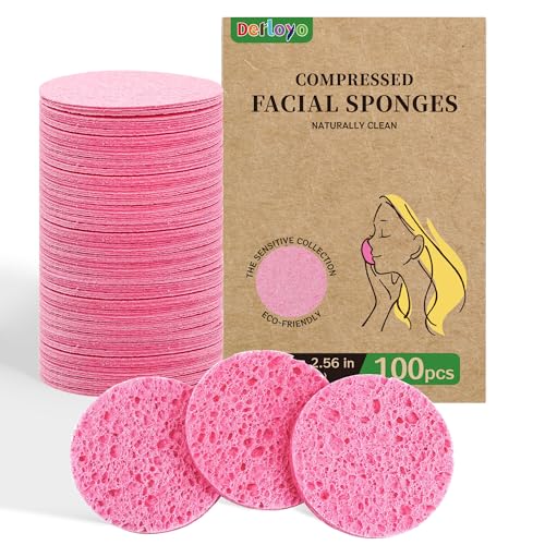 Derloyo 100-Count Natural Cellulose Compressed Facial Sponges