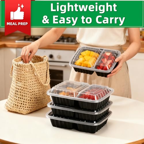 28 oz Meal Prep Containers - 15 Pack, 2 Compartment, BPA-Free