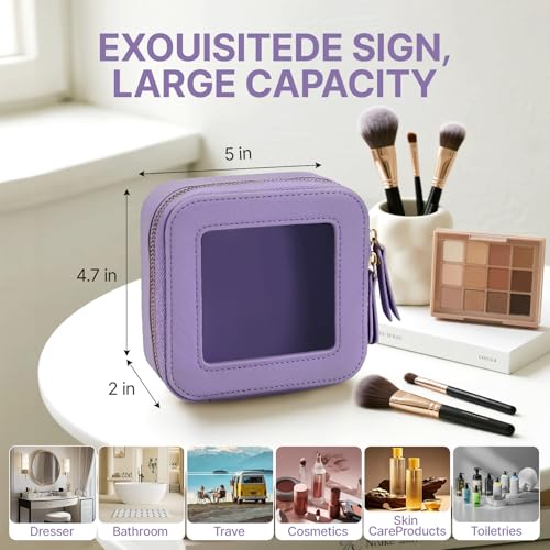 Purple Small Clear Makeup Bag Travel Organizer Compact Cosmetic Case
