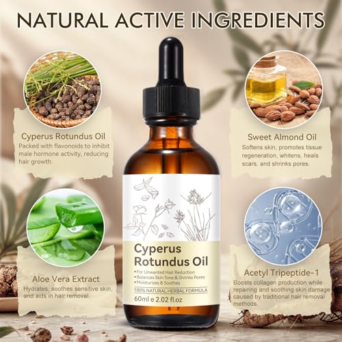 Cyperus Rotundus Oil for Hair Growth Reduction, 2 Pack Natural Body Oil
