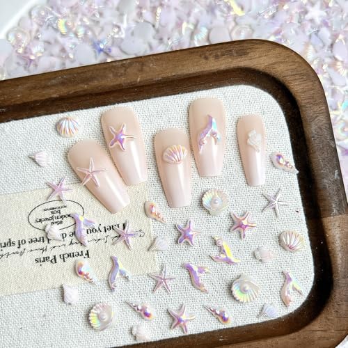 CnSybaris Purple Summer Beach Nail Charms 150pcs Ocean Shell & Starfish Nail Art Decorations