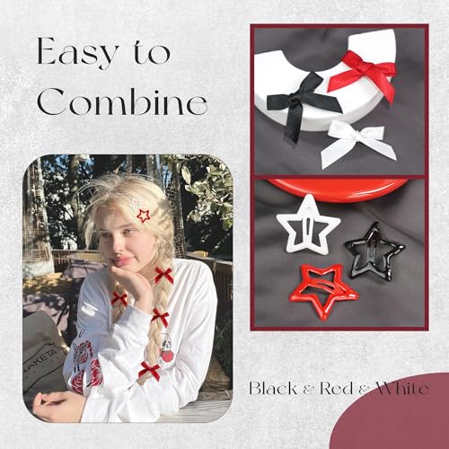 YAEISM 24PCS Red Star Hair Clips Mini Bow Hair Bows for Women & Girls
