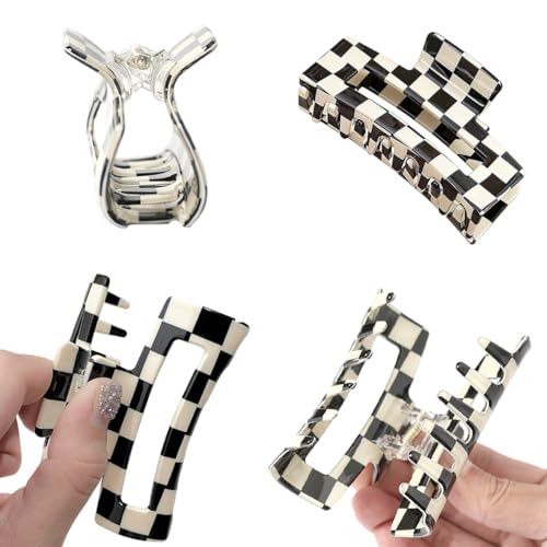 AddLotLot Vintage Checkered Hair Claw Clips - 2 PCS Strong Hold