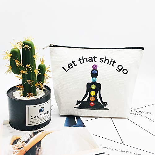 Charmoly Yoga Makeup Bag - 100% Cotton Canvas Cosmetic Pouch with Zipper