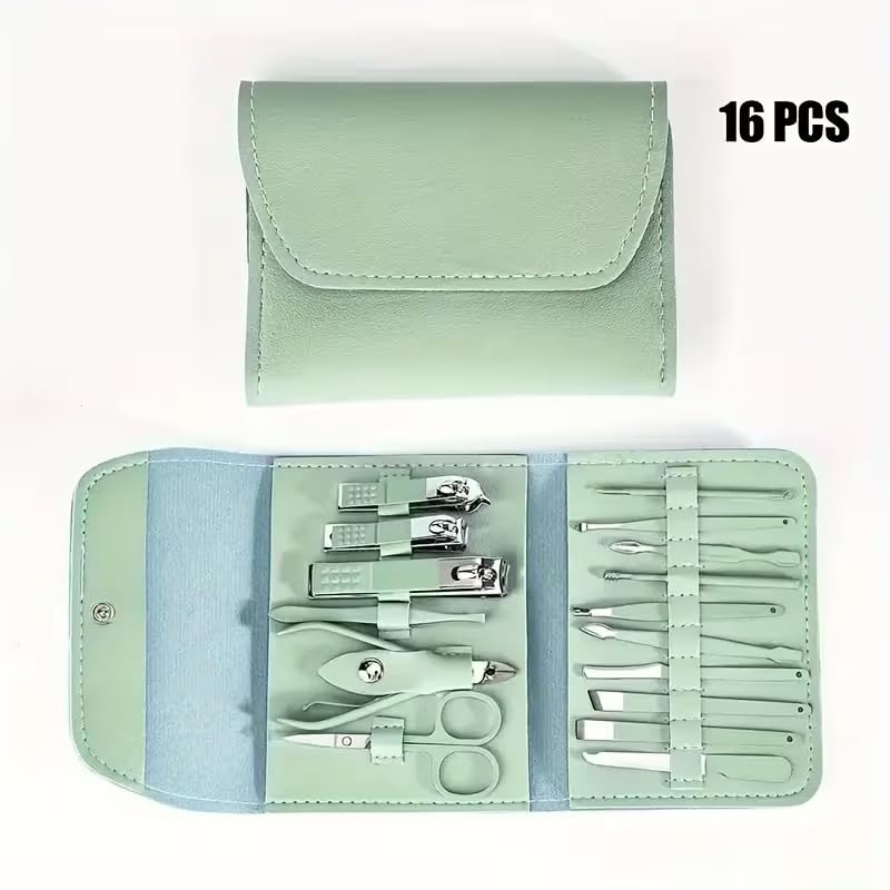 16 Piece Stainless Steel Manicure & Pedicure Set - Professional Nail Clippers, Cuticle Tools & Grooming Kit for Home Care