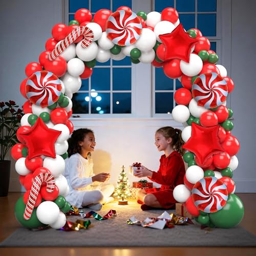 Christmas Balloon Arch Kit - 124pcs Red Green White Party Decorations