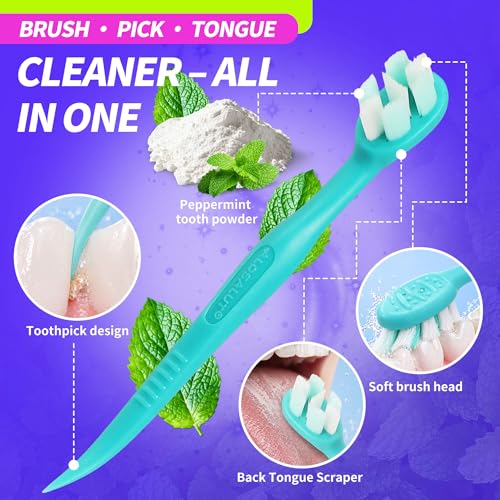 36 Pack Mint Flavor Pink Disposable Toothbrushes – 3-in-1 Travel Set with Floss Pick & Tongue Cleaner