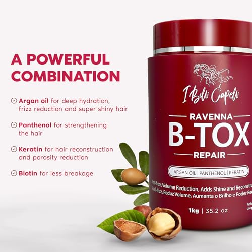 I Belli Capelli Ravenna Repair Hair B-tox -Cirugia Capilar para el Cabello, Formaldehyde-Free- B-tox Capilar Para El Cabello, Long Lasting Anti-Frizz, Smoothing, Btox Hair Treatment 35.2 oz(1kg)