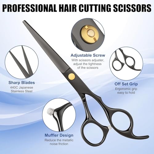 Hair Cutting Scissors Shears Kits, Professional Haircut Scissors Set with Thinning Shears, Stainless Steel Barber Scissors for Men, Women, Kids, Salon & Home Use