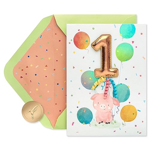 Papyrus 1st Birthday Card with Piggy & Balloons