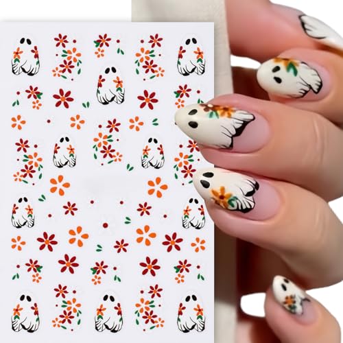 Quezadyl 8Pcs Halloween Ghost & Bat Nail Stickers - 3D Spooky Nail Decals for Women