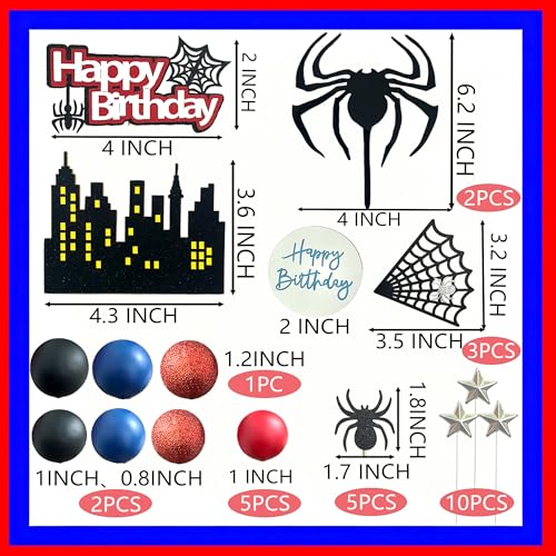 44PCS Spider Cake Decoration Set - Happy Birthday Topper for Boys