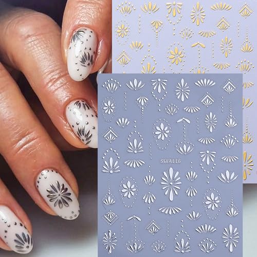 Bohemian Nail Art Stickers - 12PCS Metallic Gothic Designs