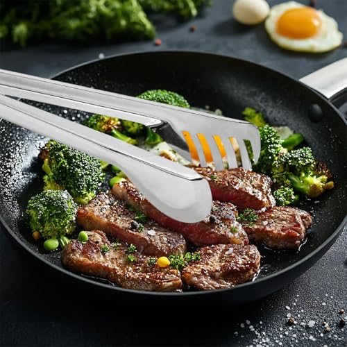 IAXSEE 2-Pack Stainless Steel Salad Tongs - Non-Slip, 9.5 Inch Kitchen Utensils