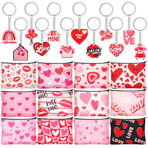 Valentine's Day Makeup Bags & Keychains Set by Kacctyen - 24 Pcs