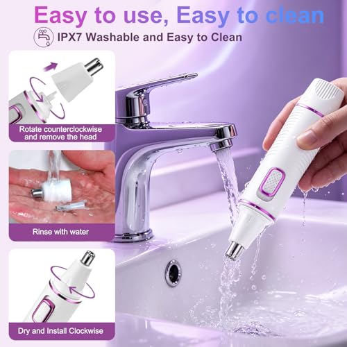 Nose Hair Trimmer for Women,USB Rechargeable Ear and Nose Trimmer,2026 Professiona 2 in 1 Painless Eyebrow & Facial Hair Trimmer Remover,IPX7 Waterproof,Portable Nasal Hair Clipper,Dual-Edge Blades