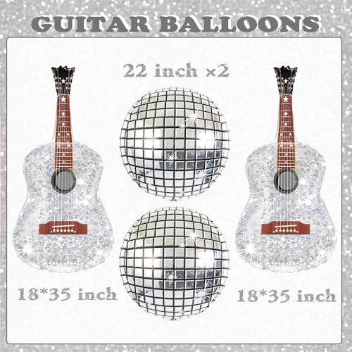 22-Inch Silver Inflatable Guitar & Disco Ball Balloons for Parties
