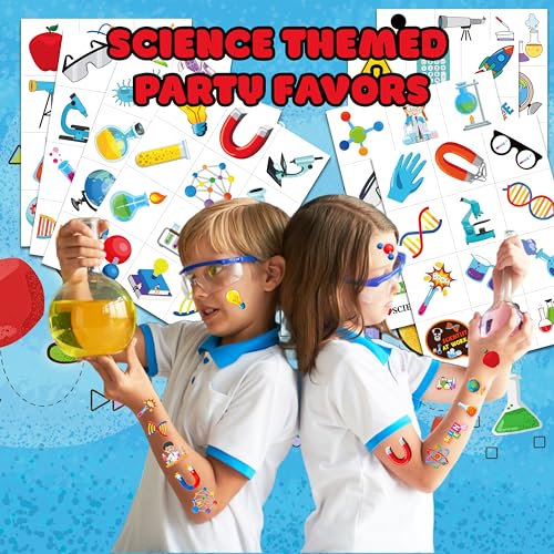 Science Temporary Tattoos for Kids - 96PCS Educational Fun Stickers - Pre-Cut & Waterproof