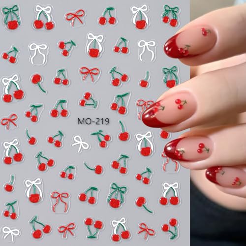 Cherry Nail Stickers – 2 Sheets Self-Adhesive Nail Art Decals