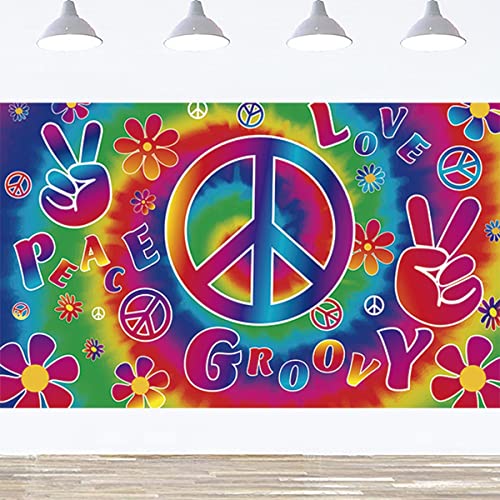 Retro Hippie Backdrop Banner - 71x44 Inch Polyester for 60's Party