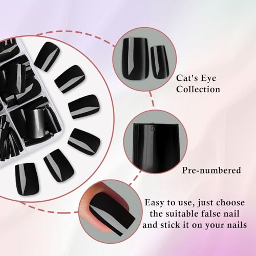 LoveOurHome Black Medium Square Press on Nails Kit with Glue Tabs - Full Cover Fake Nails