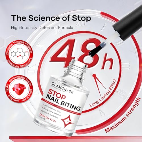 Glamonade Nail Biting Prevention For Kids: 12ml Extra Bitter No Bite Nail Polish Thumb Sucking Deterrent 48H Long-Lasting Matte Clear Strength Nail Repair for Damaged Nails Care & Habit Breaker Aid