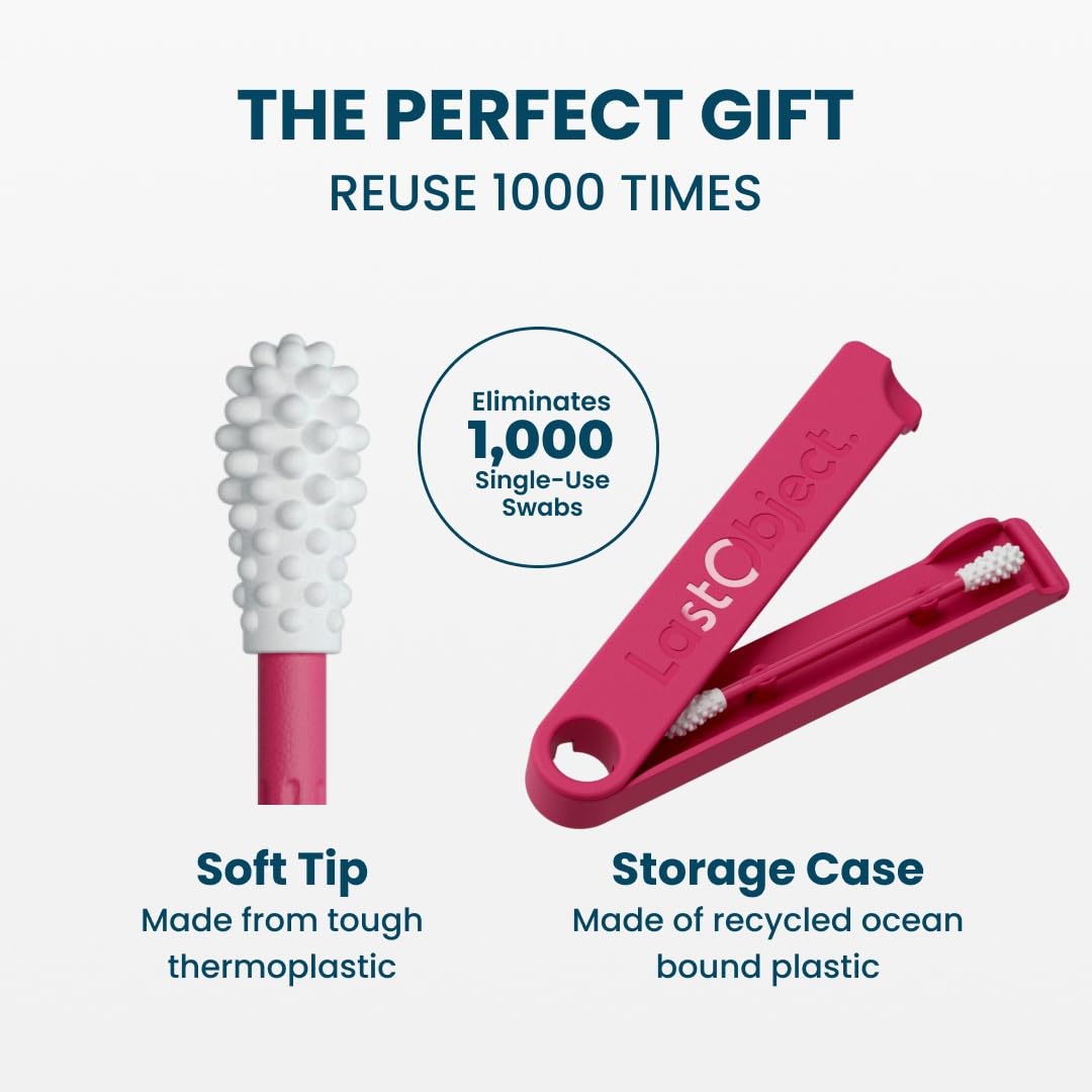 LastSwab™ Reusable Silicone Cotton Swabs - Eco-Friendly Ear Cleaning Q-Tips | Washable, Travel Case, Red