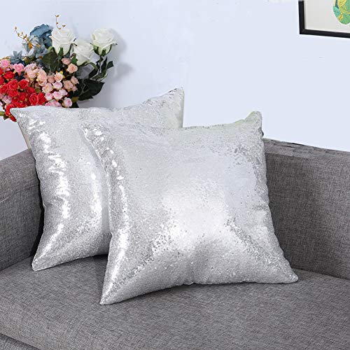 Eternal Beauty Set of 2 Silver Sequin Pillow Covers 20x20