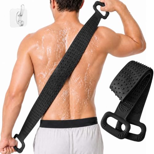 Extendable 36'' Silicone Back Scrubber for Shower - Black