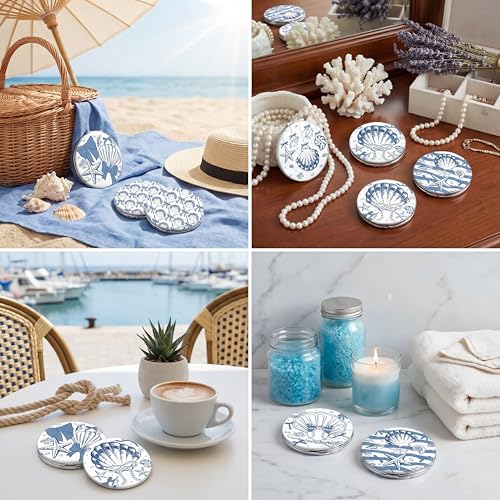 Weysat 9 Pcs Blue Seashell Compact Mirrors - Double Sided 1x/2x