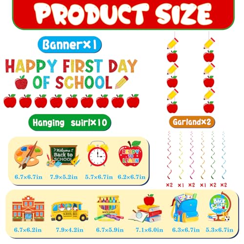 Happy First Day of School Banner Decorations with Glitter Garland