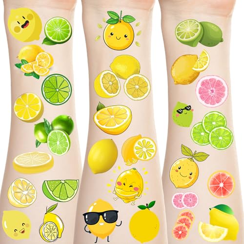 370 PCS Lemon Cutie Themed Tattoos Temporary Stickers Yellow Lime