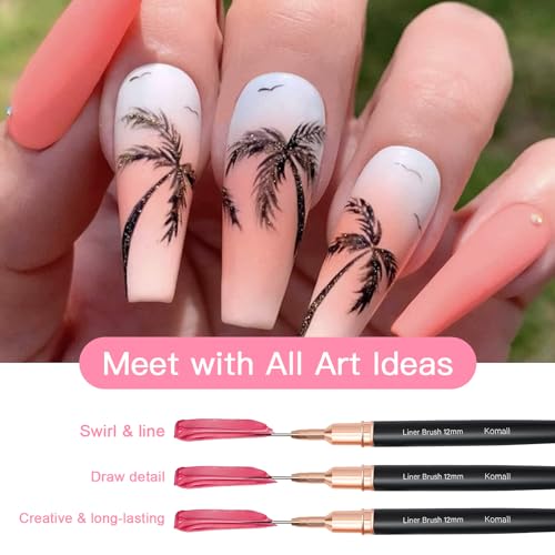 Komall Nail Art Brush Set - 5 Premium Liner Brushes for Fine Detailing