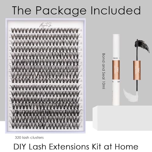 Lash Clusters DIY Lash Extensions Kit 320pcs Individual Lashes Clusters 30D 40D Eyelash Extension Kit with Applicator and Lash Bond&Seal,Clusters Lash Glue Remover Mix 10-16mm (30D+40D-320 KIT)