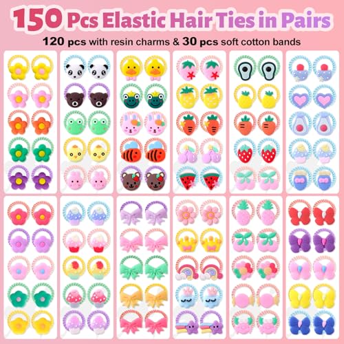 GA&EN 150PCS Colorful Baby Hair Ties Series A-150PCS, Mini Scrunchies for Toddler Girls