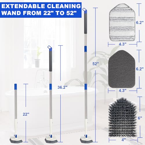 Adjustable 3-in-1 Tub Scrubber Brush with Long Handle & 3 Heads