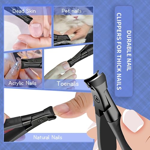 Meteorock Black Heavy Duty Nail Clippers for Thick Nails, Anti-Slip Toenail Set for Seniors & Women