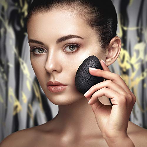 By MILLY Black Konjac Facial Sponge with Activated Bamboo Charcoal - Reusable, Gentle Exfoliating Face Cleanser, Variation 1