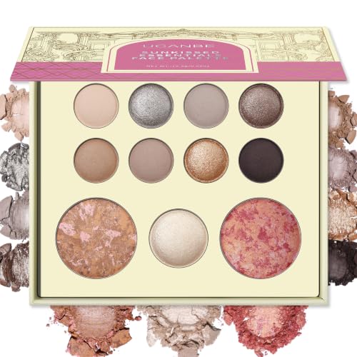 UCANBE Baked Makeup Palette B - All-in-One Full Face & Eye Makeup Kit with Eyeshadows, Blush, Bronzer & Highlighter