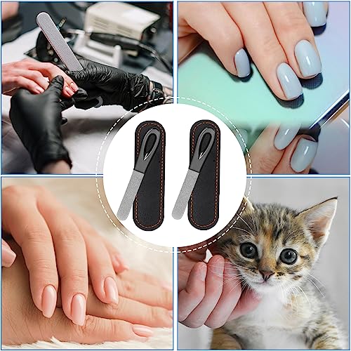 Stainless Steel Nail File Set with Leather Case - 2 Pack