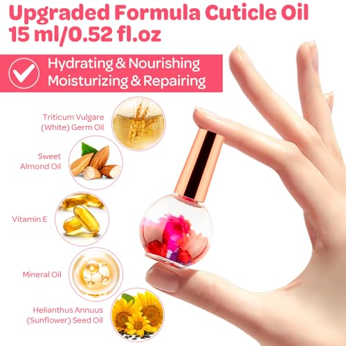 JIASHENG Rose Cuticle Oil with Real Flowers - 15ml Hydrating Nail Oil
