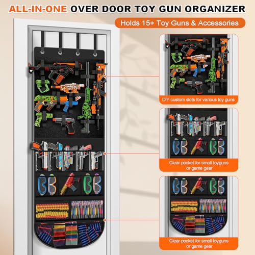Over Door Toy Gun Organizer with 11 Pockets & 25 Straps