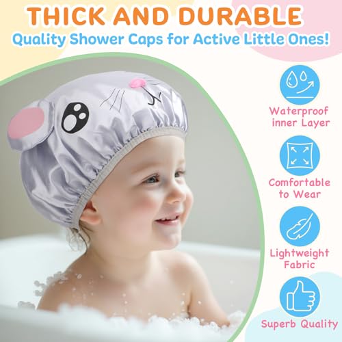 kilofly 3-Pack Reusable Animal Shower Caps for Kids & Adults Waterproof Bath Hats Set