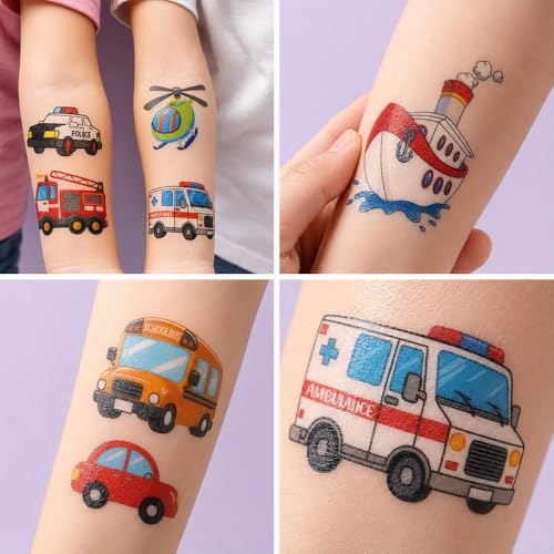 96 Pack Kids Construction Vehicle Temporary Tattoos - Waterproof & Easy to Apply
