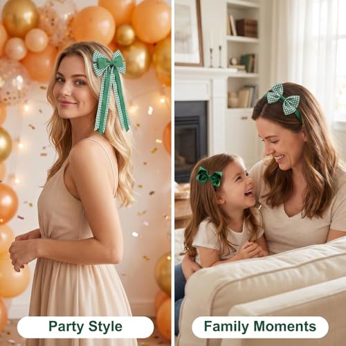 15-Piece School Uniform Hair Bows Set - Grosgrain Clips & Headbands