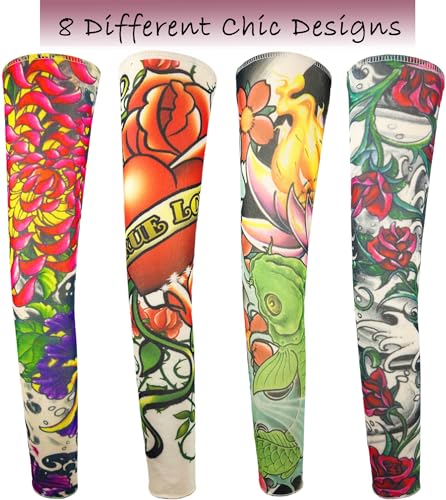Temporary Tattoo Sleeves for Men - 8 Pcs UV Protection