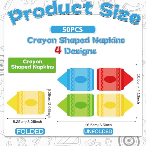 100 Crayon Shaped Paper Napkins for Back to School Parties